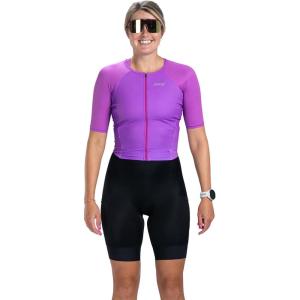 imageZoot Womens Core Tri Aero FZ Racesuit Short Sleeve MoistureWicking Triathlon Suit Plush Chamois ampamp Race Day StorageDeep Purple