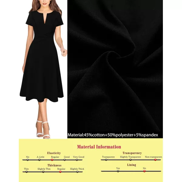 VFSHOW Womens Elegant Front Zipper Crisscross Waist Slim Wear to Work Business Office ALine DressBlack Short Sleeve