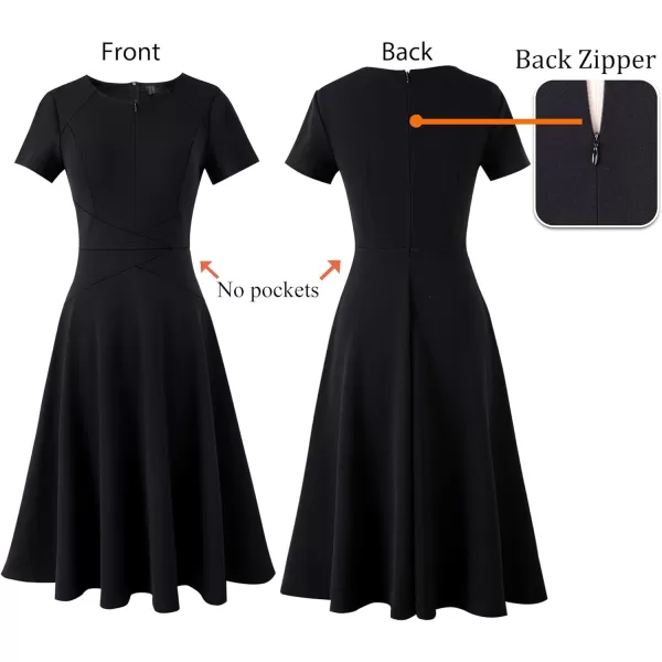 VFSHOW Womens Elegant Front Zipper Crisscross Waist Slim Wear to Work Business Office ALine DressBlackpolyester