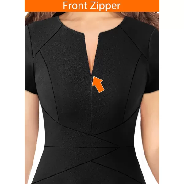 VFSHOW Womens Elegant Front Zipper Crisscross Waist Slim Wear to Work Business Office ALine DressBlackpolyester