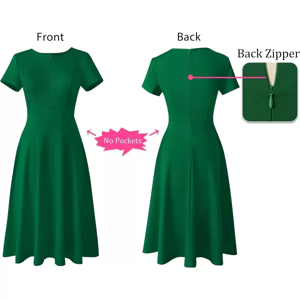 VFSHOW Womens Elegant Front Zipper Crisscross Waist Slim Wear to Work Business Office ALine DressGreen Short Sleeve