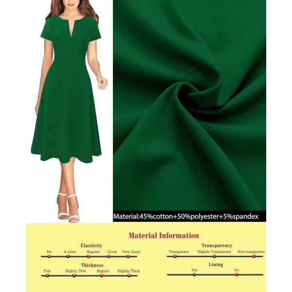 VFSHOW Womens Elegant Front Zipper Crisscross Waist Slim Wear to Work Business Office ALine DressGreen Short Sleeve