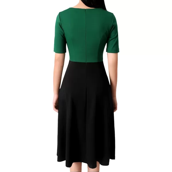 VFSHOW Womens Elegant Front Zipper Crisscross Waist Slim Wear to Work Business Office ALine DressGreen and Black