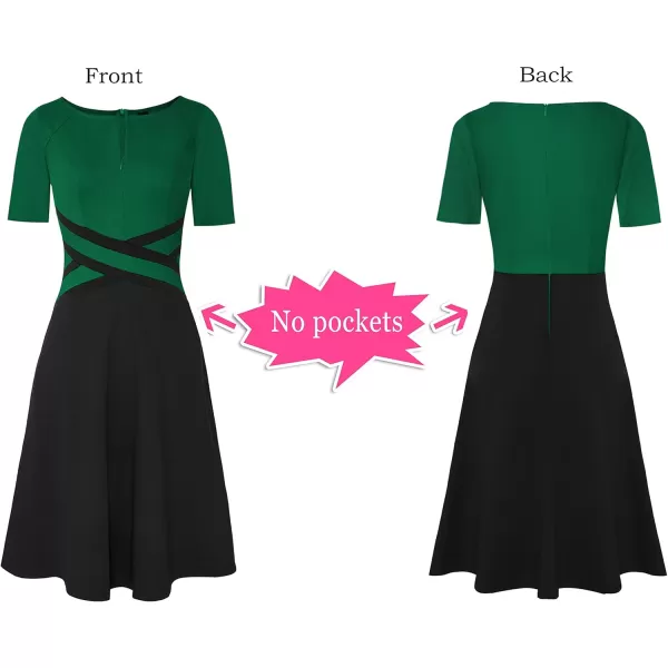 VFSHOW Womens Elegant Front Zipper Crisscross Waist Slim Wear to Work Business Office ALine DressGreen and Black