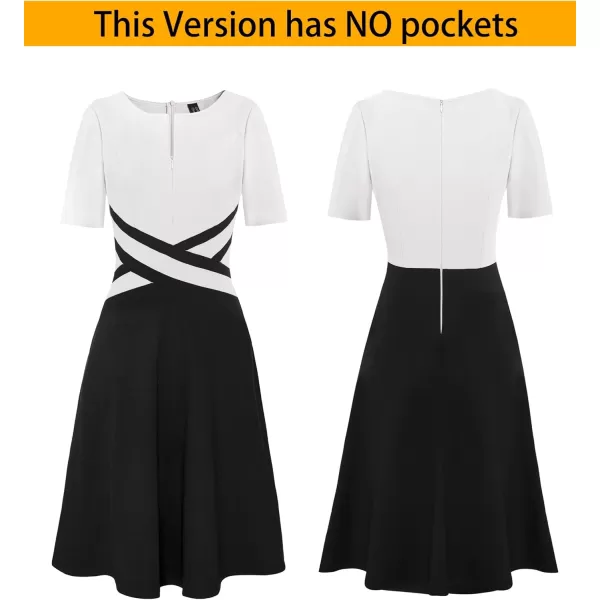 VFSHOW Womens Elegant Front Zipper Crisscross Waist Slim Wear to Work Business Office ALine DressOff White and Black