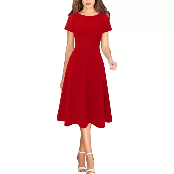 VFSHOW Womens Elegant Front Zipper Crisscross Waist Slim Wear to Work Business Office ALine DressRed Short Sleeve