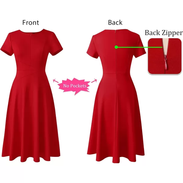 VFSHOW Womens Elegant Front Zipper Crisscross Waist Slim Wear to Work Business Office ALine DressRed Short Sleeve