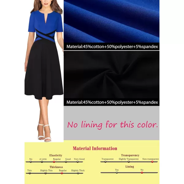 VFSHOW Womens Elegant Front Zipper Crisscross Waist Slim Wear to Work Business Office ALine DressRoyal Blue and Black