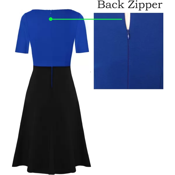 VFSHOW Womens Elegant Front Zipper Crisscross Waist Slim Wear to Work Business Office ALine DressRoyal Blue and Black