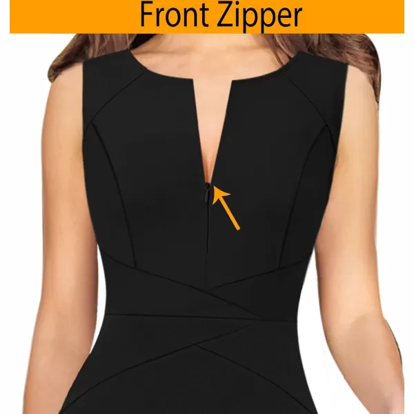 VFSHOW Womens Elegant Front Zipper Slim Work Business Office Party Cocktail Skater ALine DressBlack