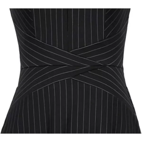 VFSHOW Womens Elegant Front Zipper Slim Work Business Office Party Cocktail Skater ALine DressBlack and White Striped