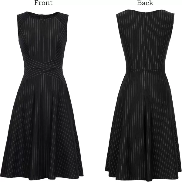 VFSHOW Womens Elegant Front Zipper Slim Work Business Office Party Cocktail Skater ALine DressBlack and White Striped