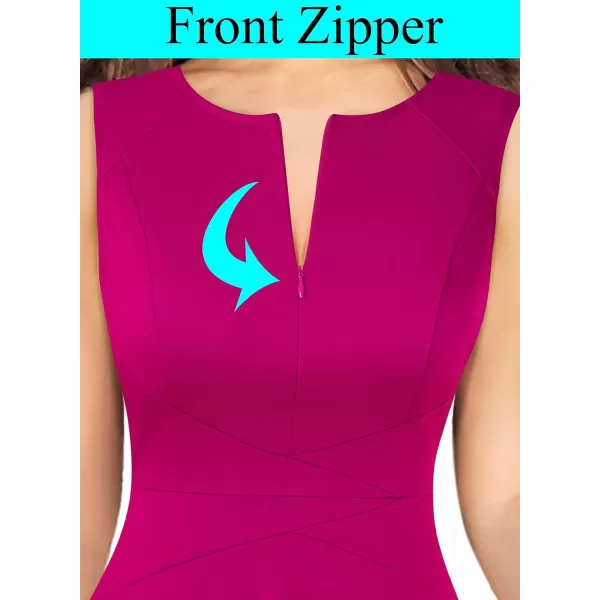 VFSHOW Womens Elegant Front Zipper Slim Work Business Office Party Cocktail Skater ALine DressHot Pink