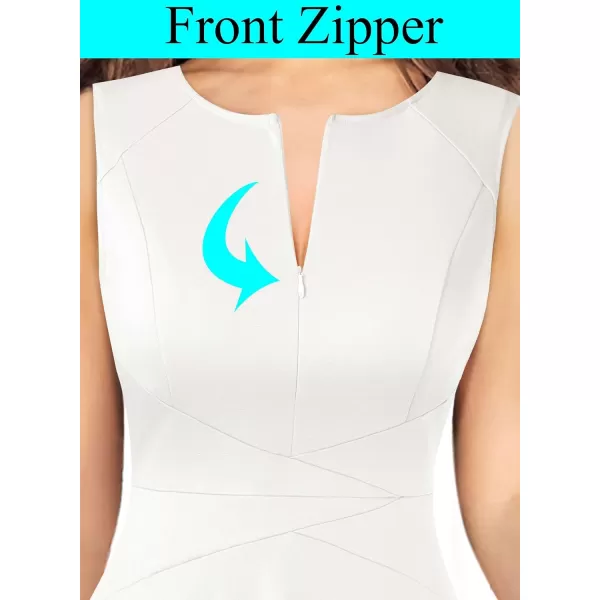 VFSHOW Womens Elegant Front Zipper Slim Work Business Office Party Cocktail Skater ALine DressOffwhite