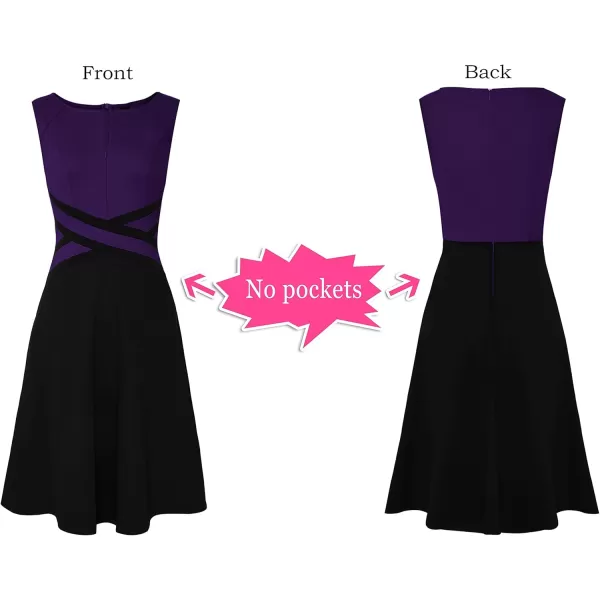 VFSHOW Womens Elegant Front Zipper Slim Work Business Office Party Cocktail Skater ALine DressPurple and Black