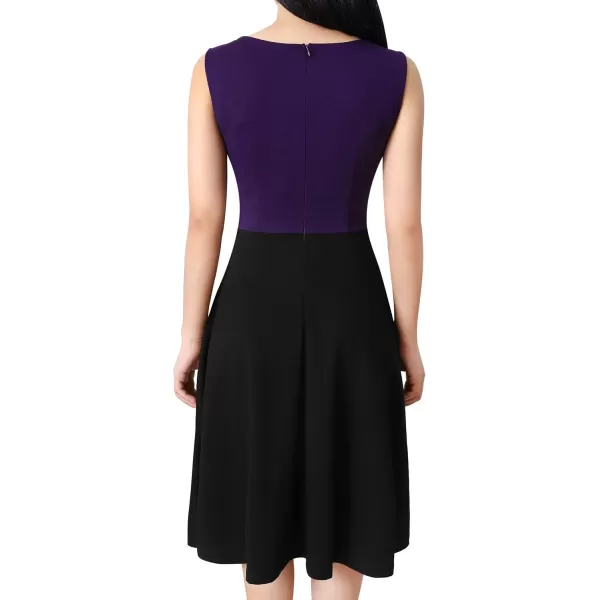 VFSHOW Womens Elegant Front Zipper Slim Work Business Office Party Cocktail Skater ALine DressPurple and Black