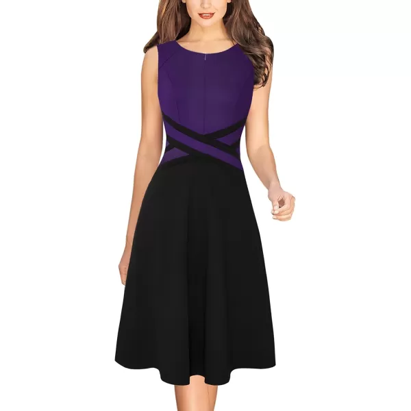 VFSHOW Womens Elegant Front Zipper Slim Work Business Office Party Cocktail Skater ALine DressPurple and Black