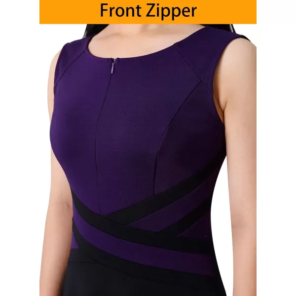 VFSHOW Womens Elegant Front Zipper Slim Work Business Office Party Cocktail Skater ALine DressPurple and Black