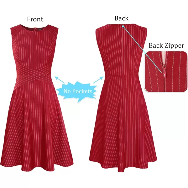 VFSHOW Womens Elegant Front Zipper Slim Work Business Office Party Cocktail Skater ALine DressRed With White Stripe Sleeveless