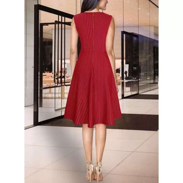 VFSHOW Womens Elegant Front Zipper Slim Work Business Office Party Cocktail Skater ALine DressRed With White Stripe Sleeveless