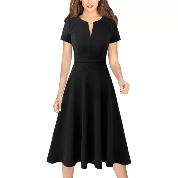 VFSHOW Womens Elegant Front Zipper Crisscross Waist Slim Wear to Work Business Office ALine DressBlackpolyester