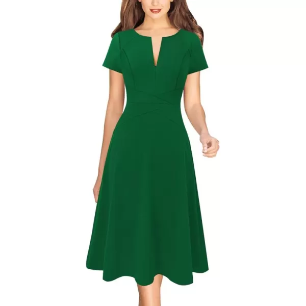 VFSHOW Womens Elegant Front Zipper Crisscross Waist Slim Wear to Work Business Office ALine DressGreen Short Sleeve