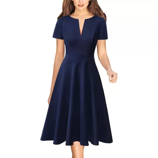 VFSHOW Womens Elegant Front Zipper Crisscross Waist Slim Wear to Work Business Office ALine DressNavy Blue Midi