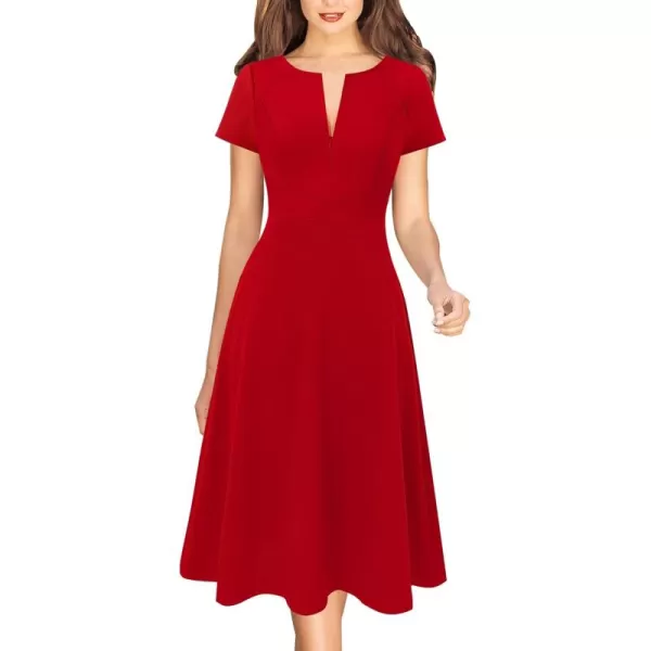 VFSHOW Womens Elegant Front Zipper Crisscross Waist Slim Wear to Work Business Office ALine DressRed Short Sleeve