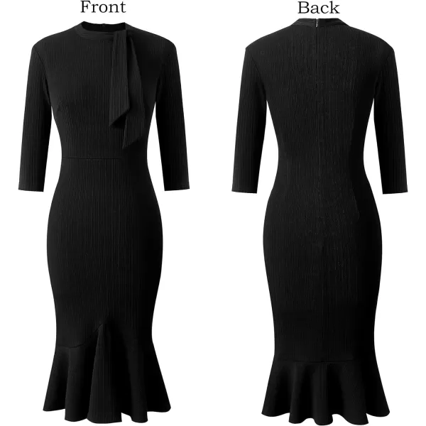 VFSHOW Womens Bow Tie Neck Vintage Cocktail Party Bodycon Pencil Mermaid Midi DressBlack2 Tie Neck