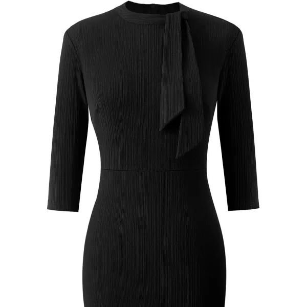 VFSHOW Womens Bow Tie Neck Vintage Cocktail Party Bodycon Pencil Mermaid Midi DressBlack2 Tie Neck