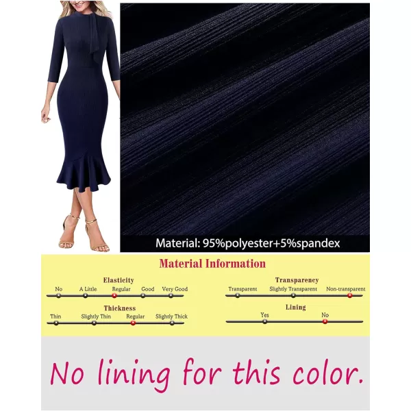 VFSHOW Womens Bow Tie Neck Vintage Cocktail Party Bodycon Pencil Mermaid Midi DressNavy Blue2 Tie Neck