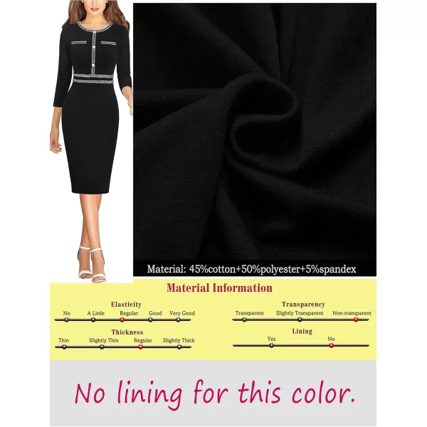 VFSHOW Womens Business Button Crew Neck Fitted Wear to Work Office Patchwork Pencil Sheath DressBlack