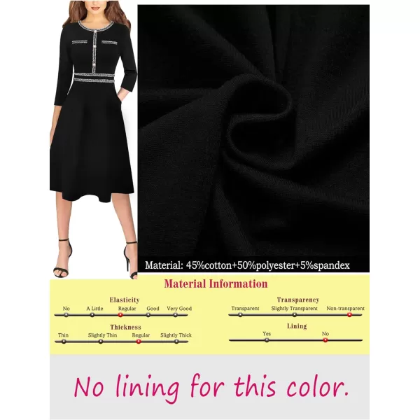 VFSHOW Womens Button Pockets Slim Wear to Work Office Business Party Patchwork ALine DressBlack