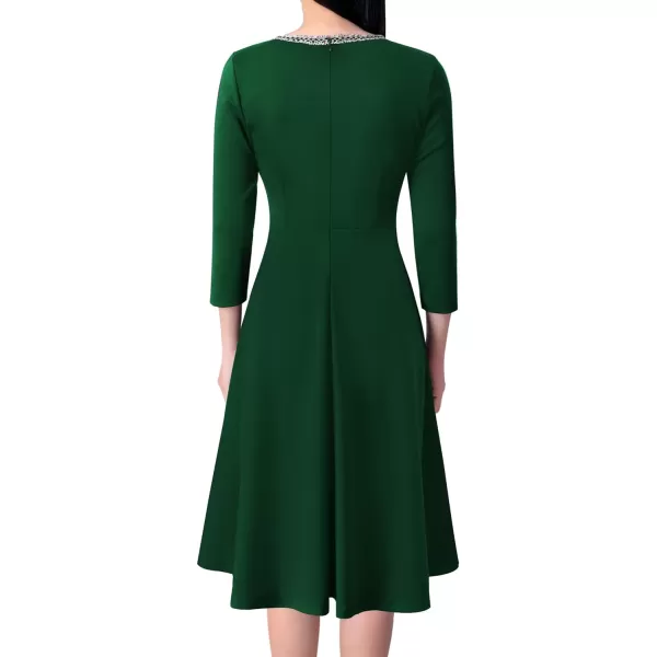 VFSHOW Womens Button Pockets Slim Wear to Work Office Business Party Patchwork ALine DressGreen