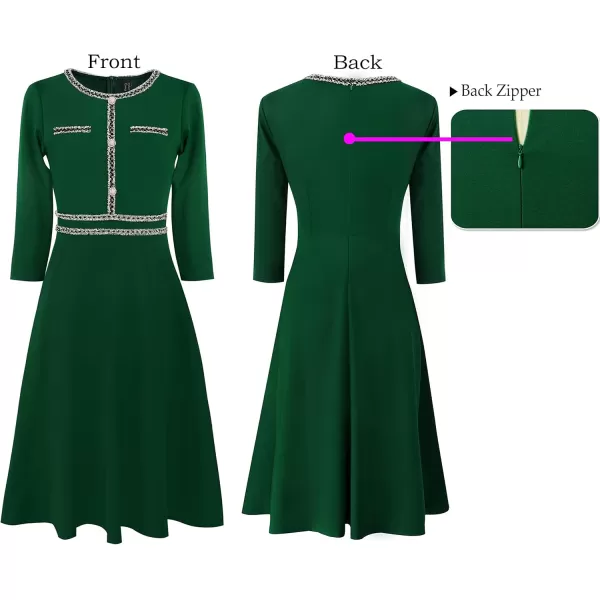 VFSHOW Womens Button Pockets Slim Wear to Work Office Business Party Patchwork ALine DressGreen