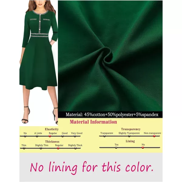 VFSHOW Womens Button Pockets Slim Wear to Work Office Business Party Patchwork ALine DressGreen