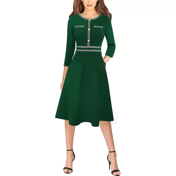 VFSHOW Womens Button Pockets Slim Wear to Work Office Business Party Patchwork ALine DressGreen