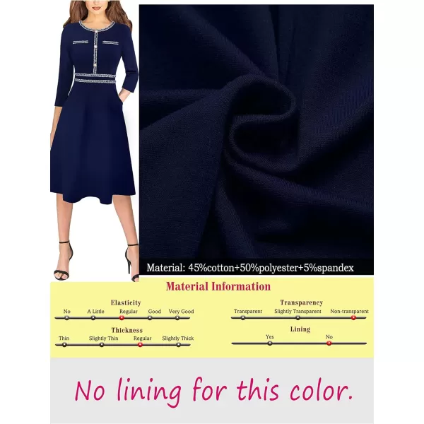 VFSHOW Womens Button Pockets Slim Wear to Work Office Business Party Patchwork ALine DressNavy Blue