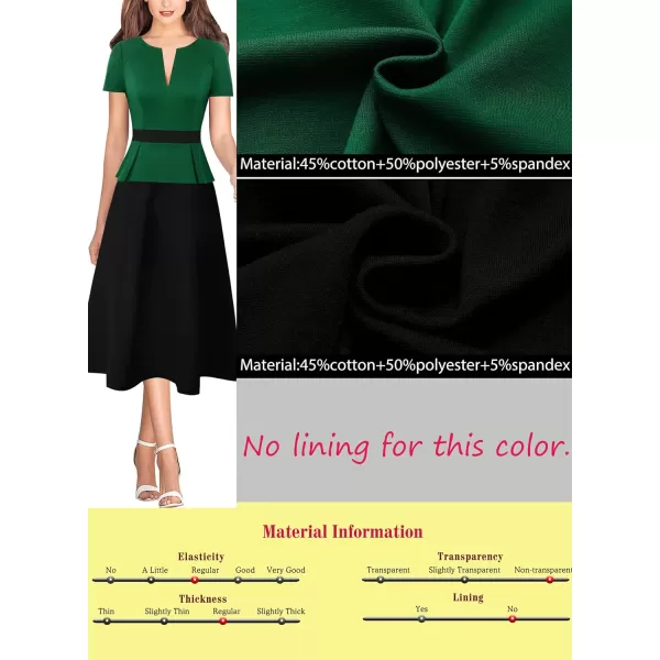 VFSHOW Womens Colorblock Peplum Slim Front Zipper Work Business Office ALine Midi DressGreen and Black2