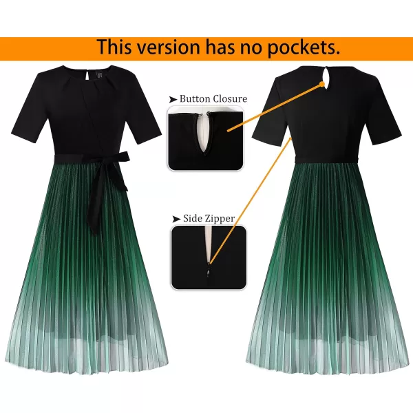 VFSHOW Womens Elegant Patchwork Belted Work Business Office Casual Party Pleated ALine Midi DressBlack  Green Ombre