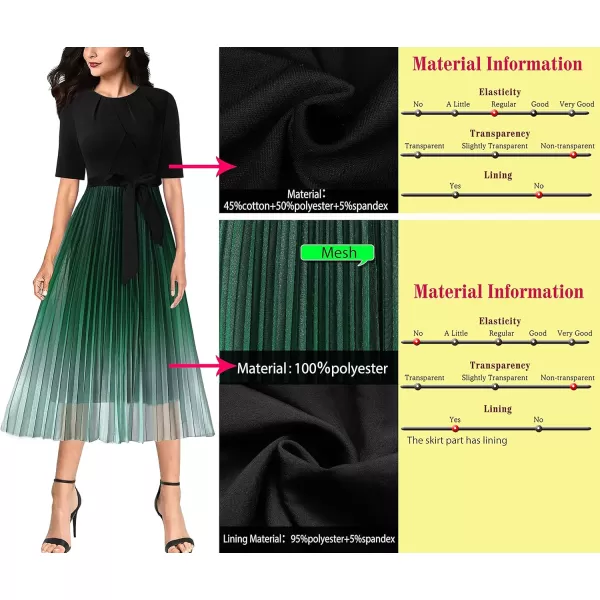 VFSHOW Womens Elegant Patchwork Belted Work Business Office Casual Party Pleated ALine Midi DressBlack  Green Ombre