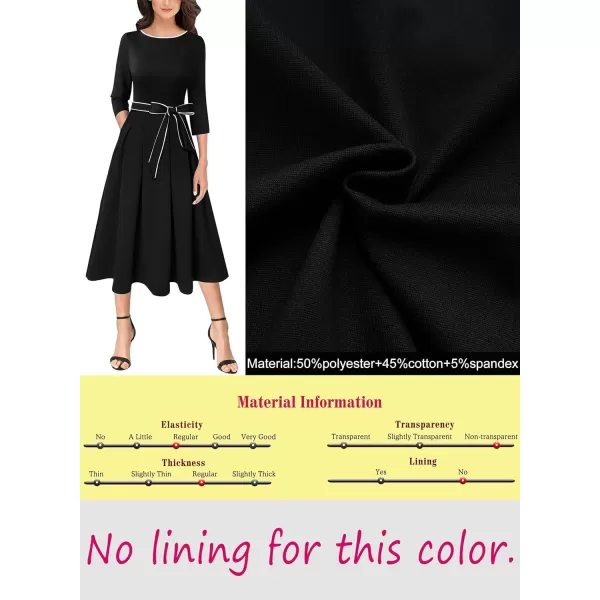 VFSHOW Womens Elegant Pockets Belted Work Business Office Casual Party Pleated ALine Midi DressBlack White Piping