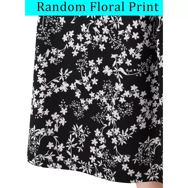 VFSHOW Womens Elegant Pockets Belted Work Business Office Casual Party Pleated ALine Midi DressBlack and Multi White Floral Print