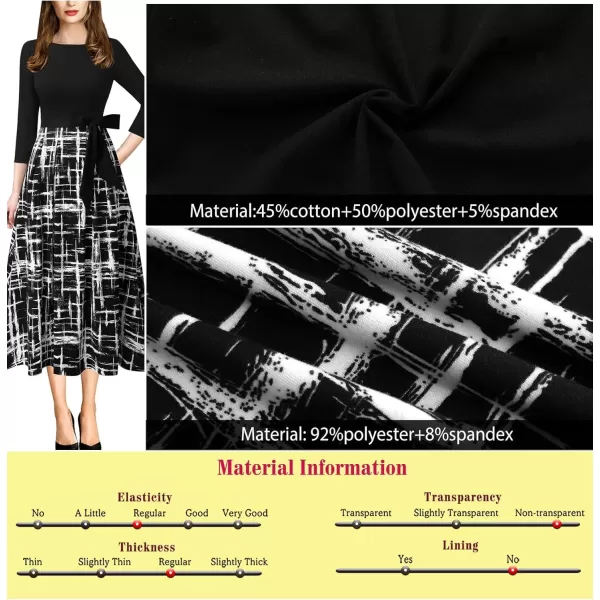 VFSHOW Womens Elegant Pockets Belted Work Business Office Casual Party Pleated ALine Midi DressBlackblack and White Geometric Print