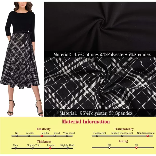 VFSHOW Womens Elegant Pockets Belted Work Business Office Casual Party Pleated ALine Midi DressBlackcheck Print