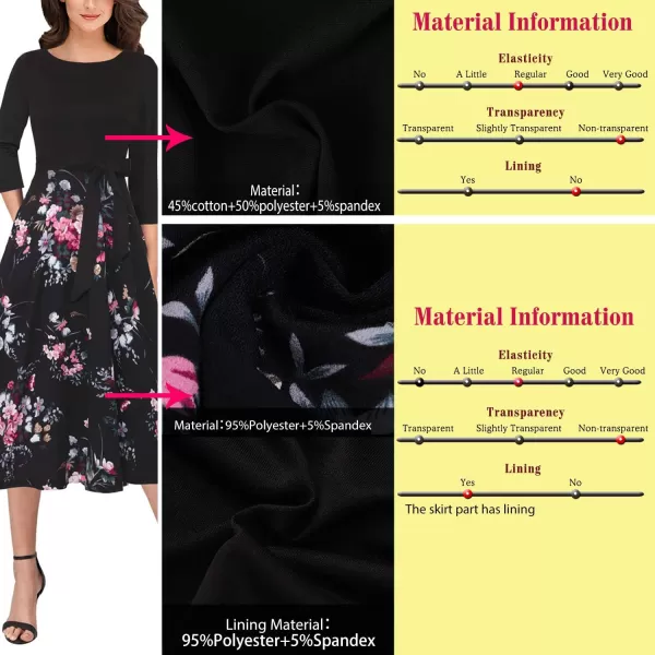 VFSHOW Womens Elegant Pockets Belted Work Business Office Casual Party Pleated ALine Midi DressBlackmulti Floral Print