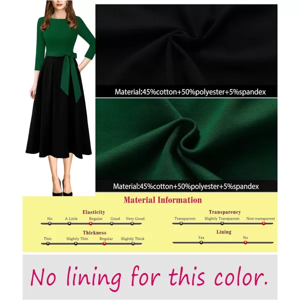 VFSHOW Womens Elegant Pockets Belted Work Business Office Casual Party Pleated ALine Midi DressDark Green and Black