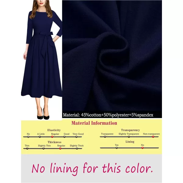 VFSHOW Womens Elegant Pockets Belted Work Business Office Casual Party Pleated ALine Midi DressNavy Blue