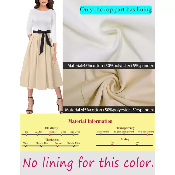 VFSHOW Womens Elegant Pockets Belted Work Business Office Casual Party Pleated ALine Midi DressOff White  Beige  Black