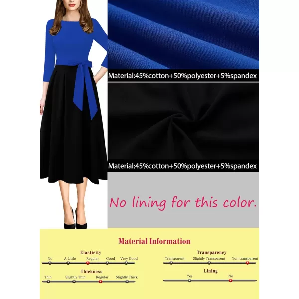 VFSHOW Womens Elegant Pockets Belted Work Business Office Casual Party Pleated ALine Midi DressRoyal Blue and Black